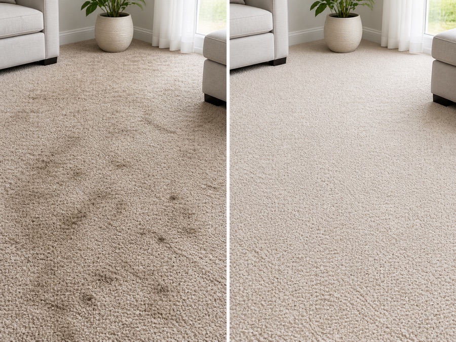 Before and after carpet cleaning result